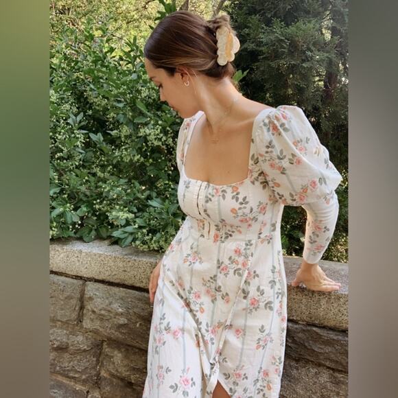 For Love & Lemons Rose Stripe Midi Dress - Picture 1 of 12